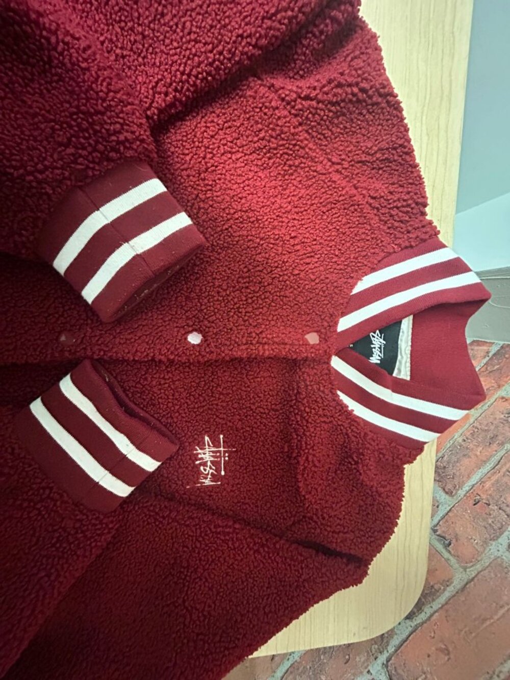 Stussy Sherpa Fleece Varcity Bomber Jacket Mens Small